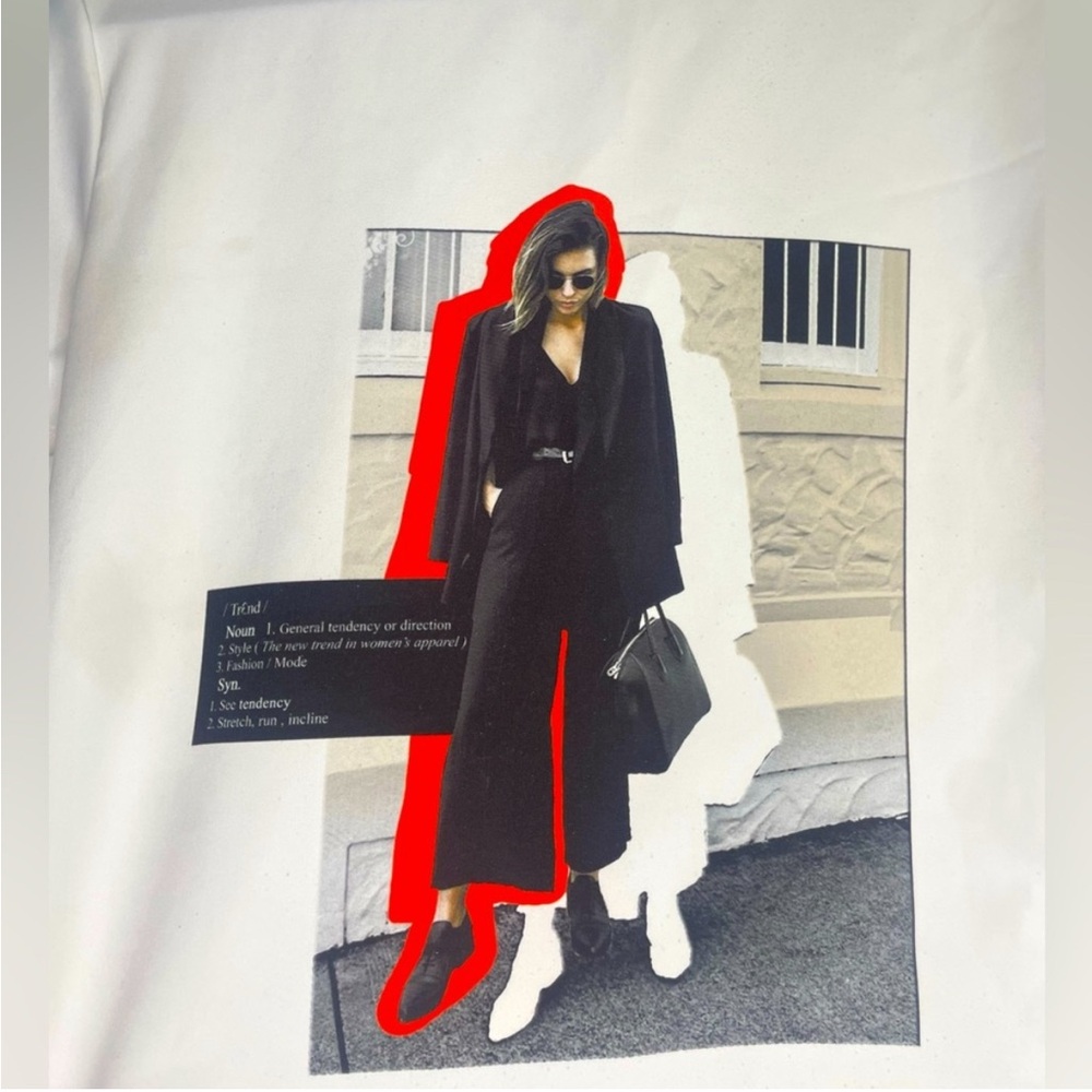 ZARA Cream + Red/Black Detail Dressy Casual Tee